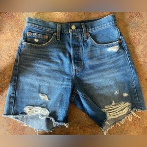 Levi distressed jean shorts, high rise, size W27.